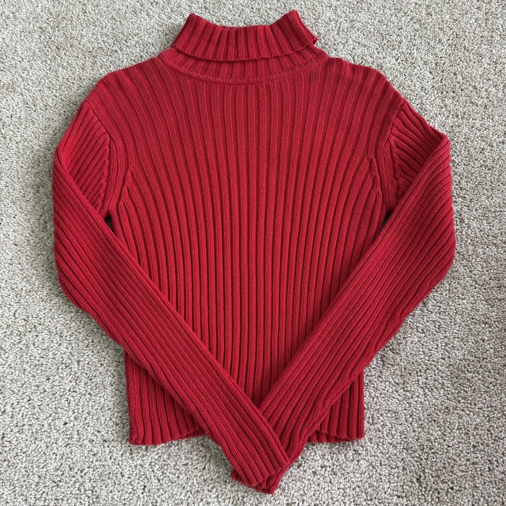 Y2K Jamie Scott Sweater Womens L Red Ribbed Knit Turtleneck Long Sleeve Pullover